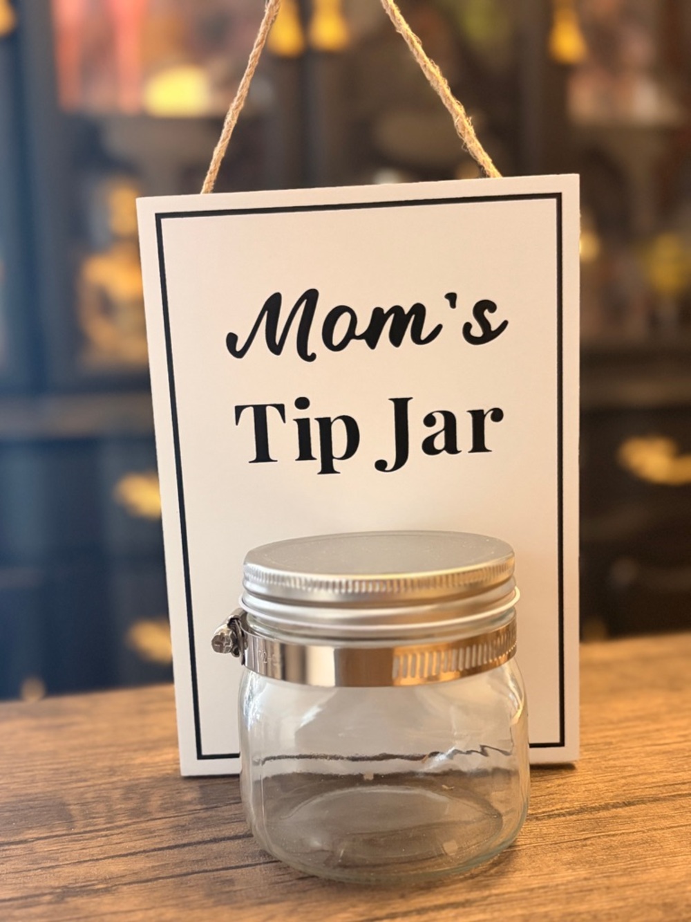 "Mom's Tip Jar" Hanging glass Jar - Picture 2 of 10